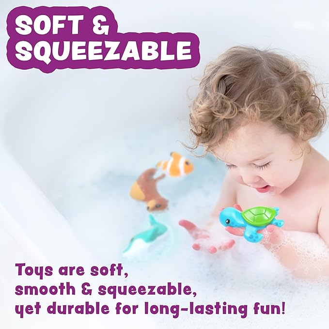 Tub Works® Marine™ Mold Free Bath Toys, 6 Pack | Sealed, No Hole Bath Toys Design Keeps Moisture Out | Soft, Squeezable & Float on Water | Easy-Grip Baby & Toddler Bath Toy Set | Great Baby Pool Toys nirvanaguru