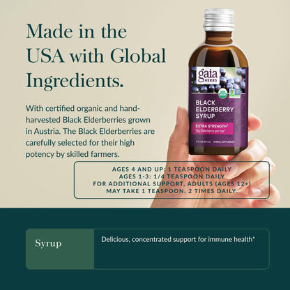 Gaia Herbs Black Elderberry(Sambucus Nigra) Syrup Extra Strength-Immune Support Supplement-Made with Organic Black Elderberries for Immune System-USDA Certified Organic Formula - Nirvana Guru