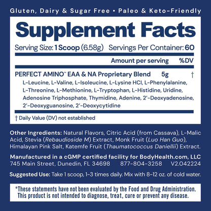 BodyHealth PerfectAmino Powder - BCAA and EAA Powder for Pre and Post Workout - Amino Acid Energy Drink for Men and Women to Support Lean Muscle and Recovery - Strawberry - 30 Servings Nirvana Guru