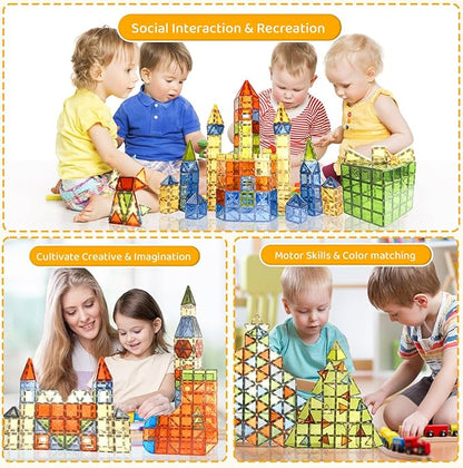 100 PCS Magnetic Tiles, Diamond Magnetic Blocks Building Set Magnet Tiles STEM Toys 3D Kids Preschool Educational Sensory Toys Gift for Toddlers Kids Boys Ages 3 4 5 6 7 8 9+ Year Old nirvanaguru