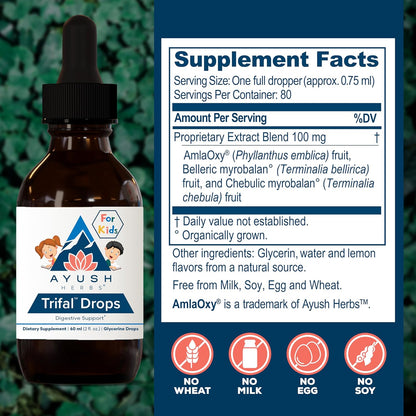 Ayush Herbs Trifal Drops - Digestive & Immune Wellness Booster for Kids, Kids Alcohol Free Digestive Support Drops with Amla for Toddlers, Children - 2 FL Oz Dropper Bottle (80 Servings) Nirvana Guru