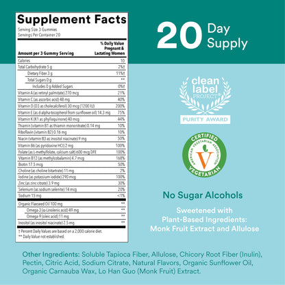 SmartyPants Prenatal Vitamins for Women, Sugar Free Multivitamin Gummies: Methylfolate, Omega 3 (ALA) Vitamin D3, C, Vitamin B12, B6, A, K & Zinc, Inositol, Erythritol Free, 60 Count (20 Day Supply) Nirvana Guru
