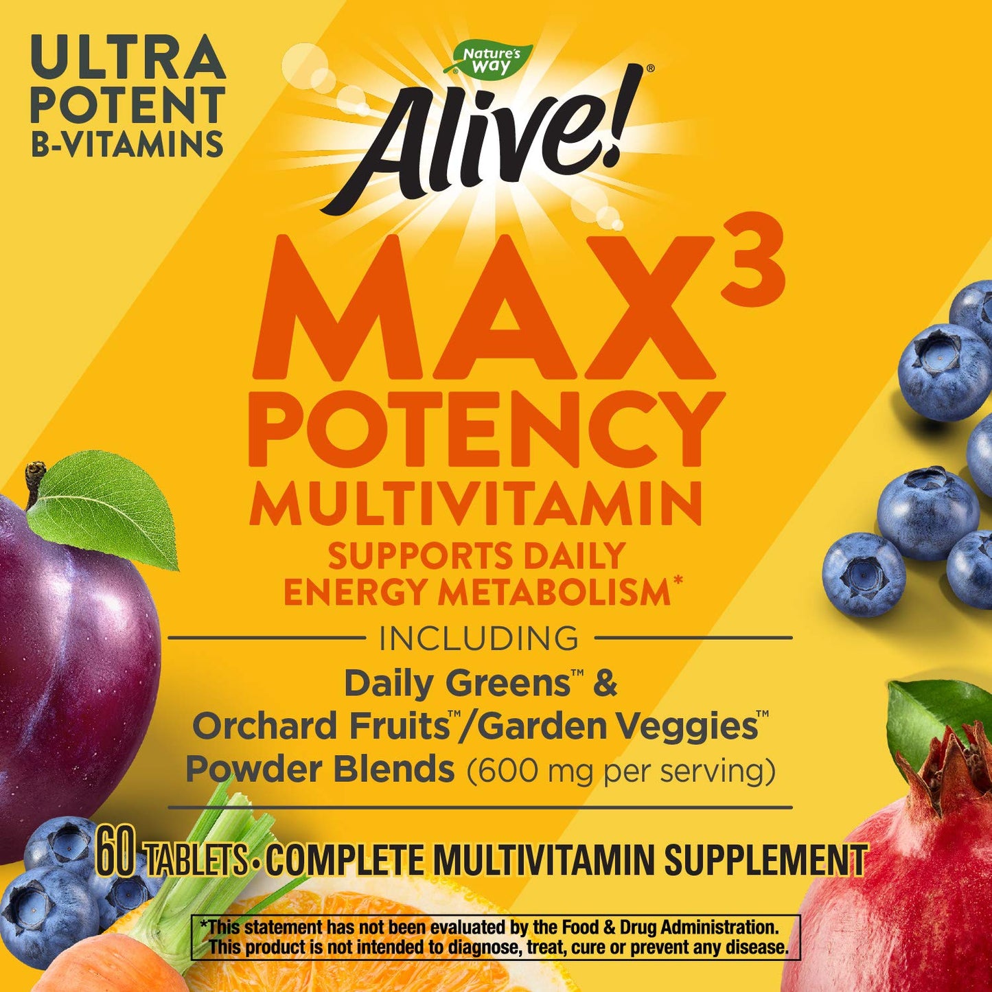 Nature's Way Alive! Max3 Potency Adult Complete Multivitamin, Ultra Potency B-vitamins to Support Energy Metabolism*, with Methylated B12 and Folate, 180 Tablets - Nirvana Guru