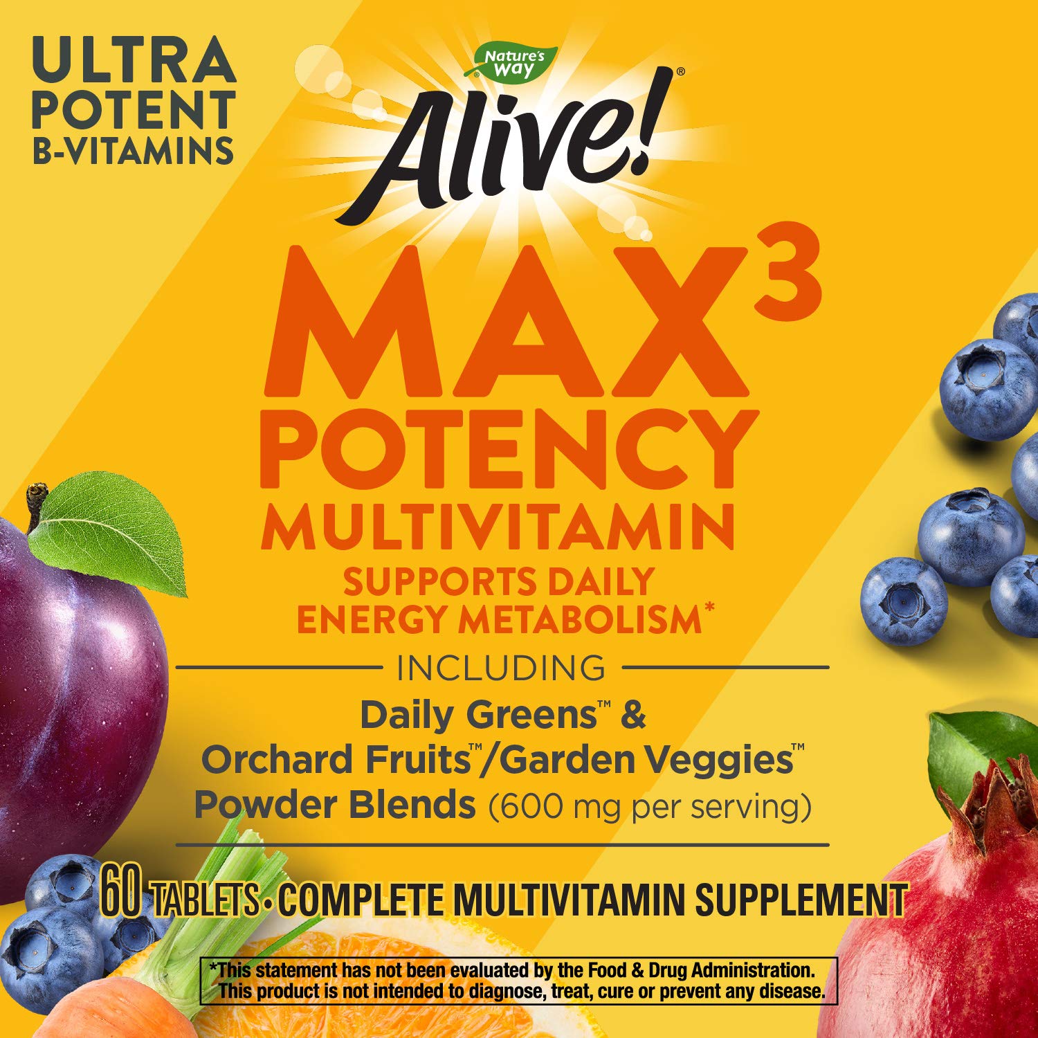 Nature's Way Alive! Max3 Potency Adult Complete Multivitamin, Ultra Potency B-vitamins to Support Energy Metabolism*, with Methylated B12 and Folate, 180 Tablets - Nirvana Guru