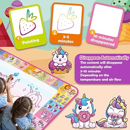 Aqua Water Doodle Mat - Kids Drawing Mat Toddlers Educational Toys for Age 3 4 5 6 7 8 Year Old Boys Girls Gifts - Neon Color Mat Doodle Board Writing Drawing Toys Holiday Christmas Birthday Gifts nirvanaguru