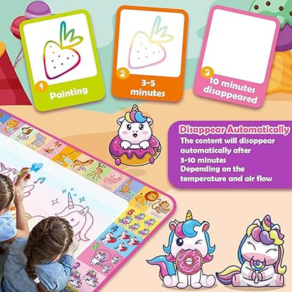 Aqua Water Doodle Mat - Kids Drawing Mat Toddlers Educational Toys for Age 3 4 5 6 7 8 Year Old Boys Girls Gifts - Neon Color Mat Doodle Board Writing Drawing Toys Holiday Christmas Birthday Gifts nirvanaguru