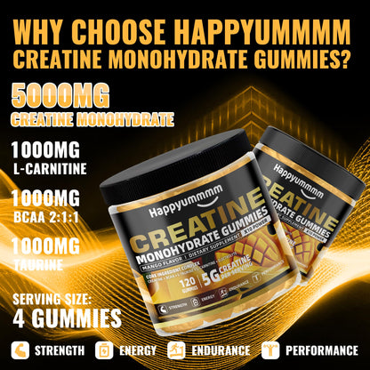 Creatine Monohydrate Gummies 5000mg for Men & Women, Chewables Creatine Monohydrate for Muscle Strength, Muscle Builder, Energy Boost, Pre-Workout Supplement(90 Count)-Strawberry.