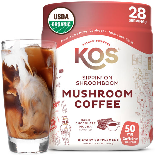 KOS Mushroom Coffee - USDA Certified Organic - Dark Chocolate Mocha Flavor - Mushroom Coffee Latte Powder with Reishi, Cordyceps, Lion's Mane, Chaga & Turkey Tail Mushrooms - Nirvana Guru