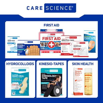 Care Science Fabric Adhesive Bandages, 200 ct Bulk Assorted Sizes | FSA HSA Eligible | Flexible + Breathable Protection for First Aid and Wound Care