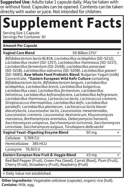 Garden of Life RAW Probiotics Vaginal Care Shelf Stable - 50 Billion CFU Guaranteed Through Expiration, Acidophilus - Once Daily - Certified Gluten Free - No Refrigeration - 30 Vegetarian Capsules - Nirvana Guru