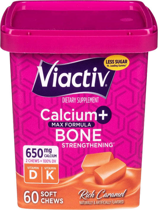 Viactiv Calcium +Vitamin D3 Supplement Soft Chews, Caramel, 60 Chews - Calcium Dietary Supplement for Bone Health Nirvana Guru