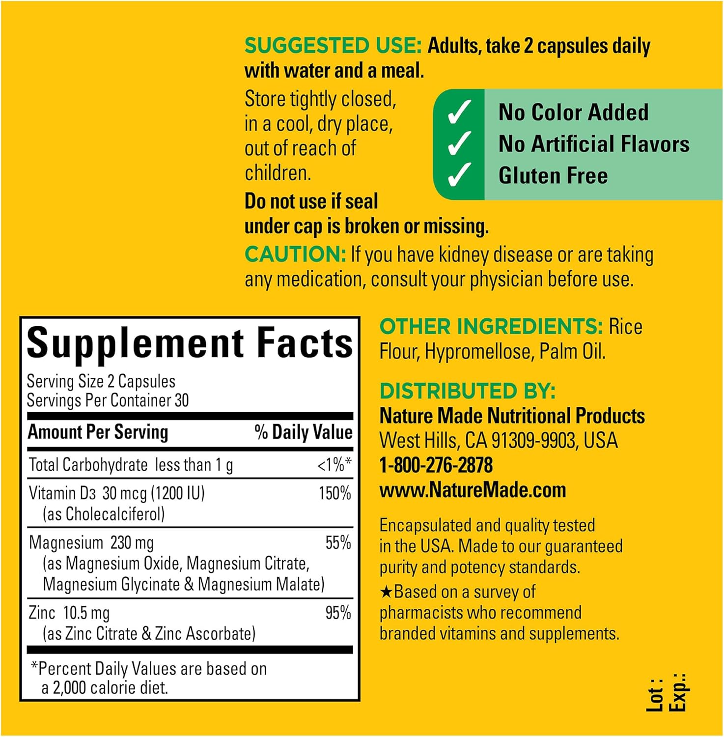Nature Made Magnesium Complex with Vitamin D and Zinc Supplements, Magnesium Supplement for Muscle, Nerve, Heart & Bone Support with Vitamin D3 & Zinc for Immune Support, 60 Capsules, 30 Day Supply - Nirvana Guru