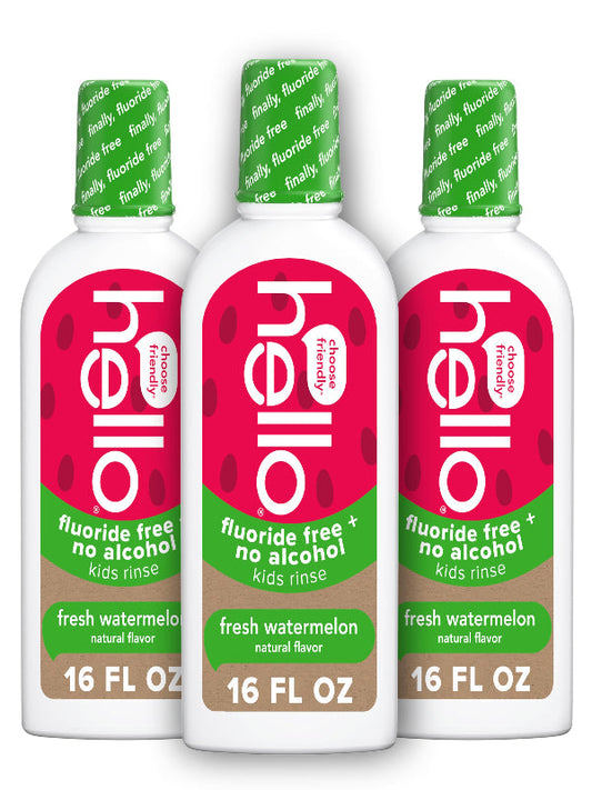 Hello Natural Watermelon Flavor Kids Fluoride Free Rinse, Alcohol Free, Vegan, SLS Free, Mouthwash for Kids Age 6 and Up, 16 Fl Oz (Pack of 3) Nirvana Guru