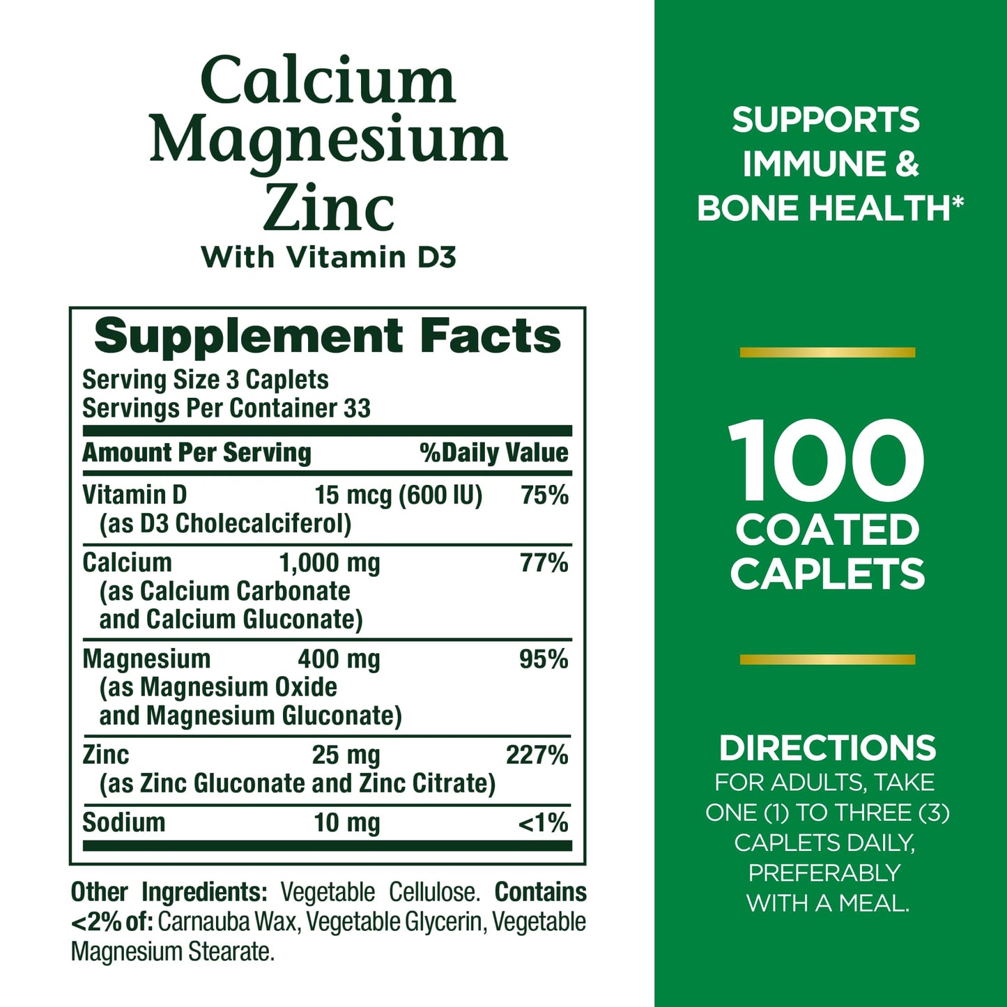 Nature's Bounty Calcium Magnesium & Zinc Caplets, Immune & Supporting Bone Health, 100 Count Nirvana Guru