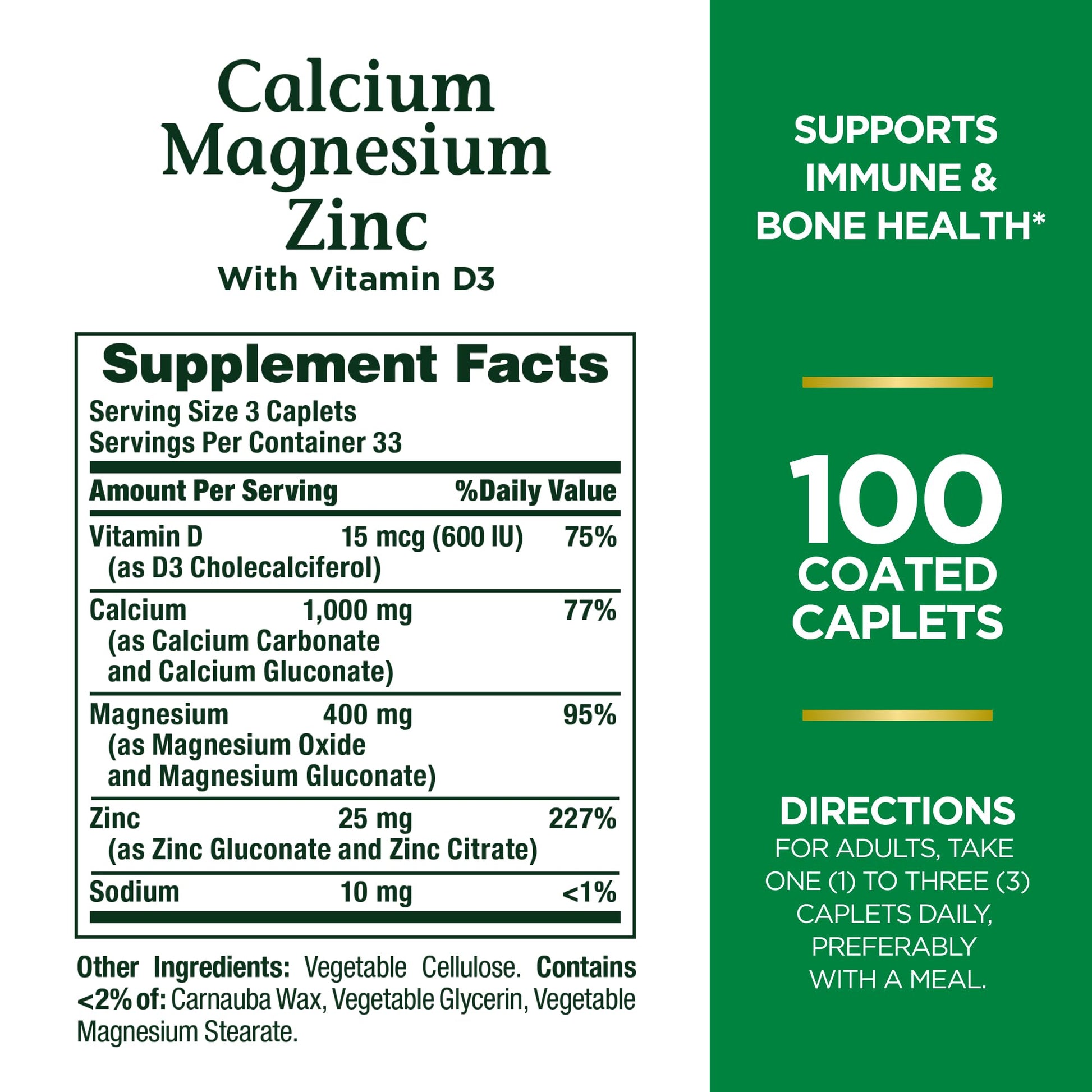 Nature's Bounty Calcium Magnesium & Zinc Caplets, Immune & Supporting Bone Health, 100 Count Nirvana Guru