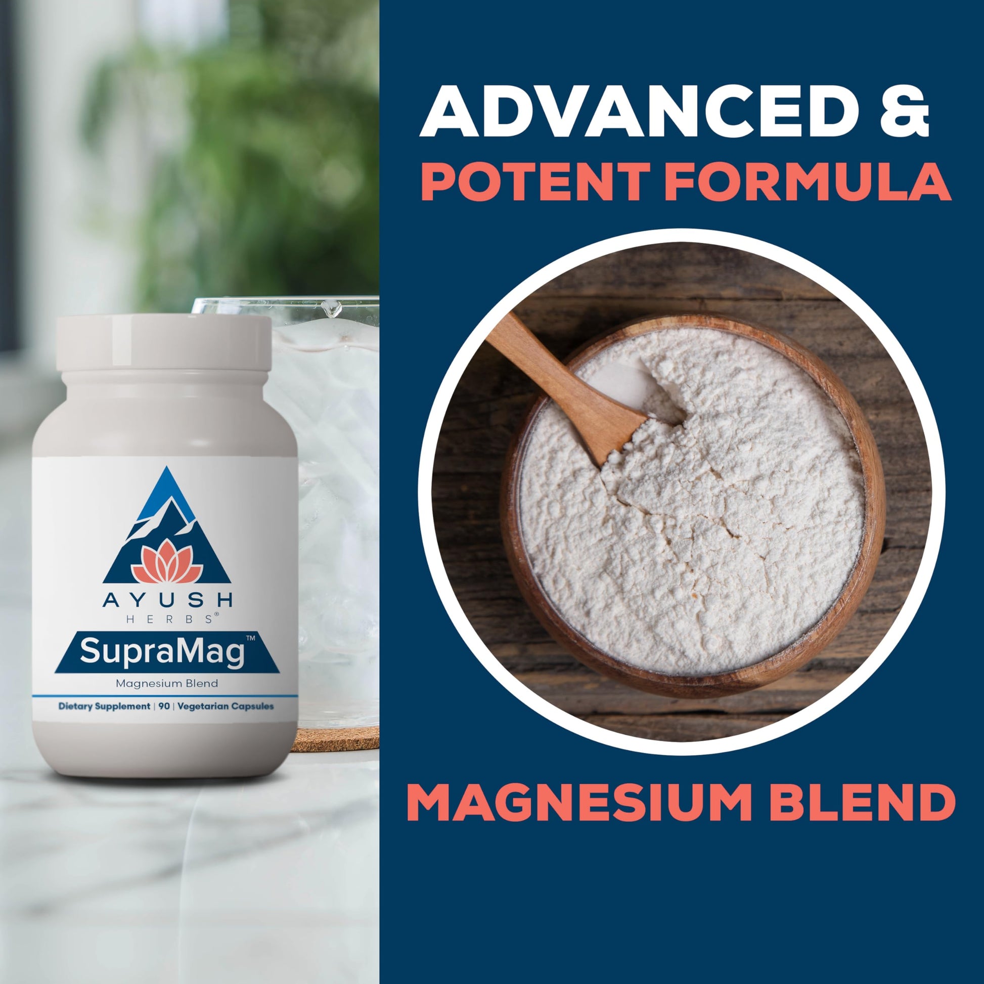 Ayush Herbs SupraMag - Magnesium Blend, 400mg Magnesium Complex Supplement with Chelated Magnesium Bisglycinate, Citrate, Ororate for Sleep, Energy, & Brain Health - 90 Vegetarian Capsules (1 Count) Nirvana Guru