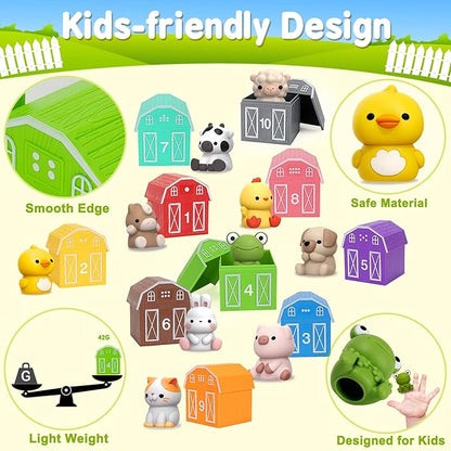 Learning Toys for 1,2,3 Year Old Toddlers, 20Pcs Farm Animals Toys Montessori Counting, Matching & Sorting Fine Motor Games, Christmas Birthday Easter Gift for Baby Boys Girls Age 12-18 Months nirvanaguru