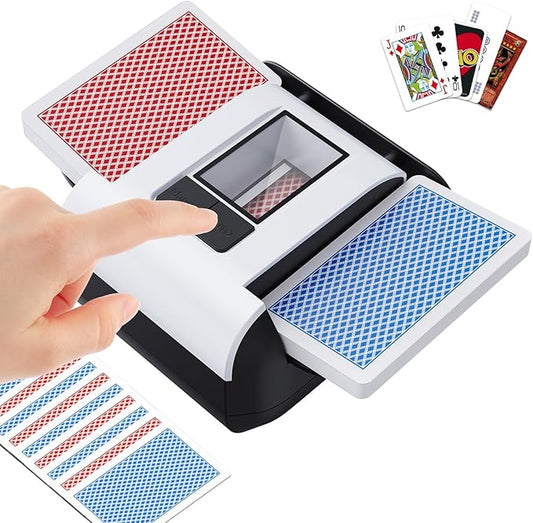 Automatic Card Shuffler - One-Press AUTO & Manual Mode, Electric Shuffling Machine for 1-2 Decks, Low Noise, Rechargeable & Portable Shuffler Machine for Poker, UNO, Blackjack, Skip-Bo, Phase 10 Nirvana Guru