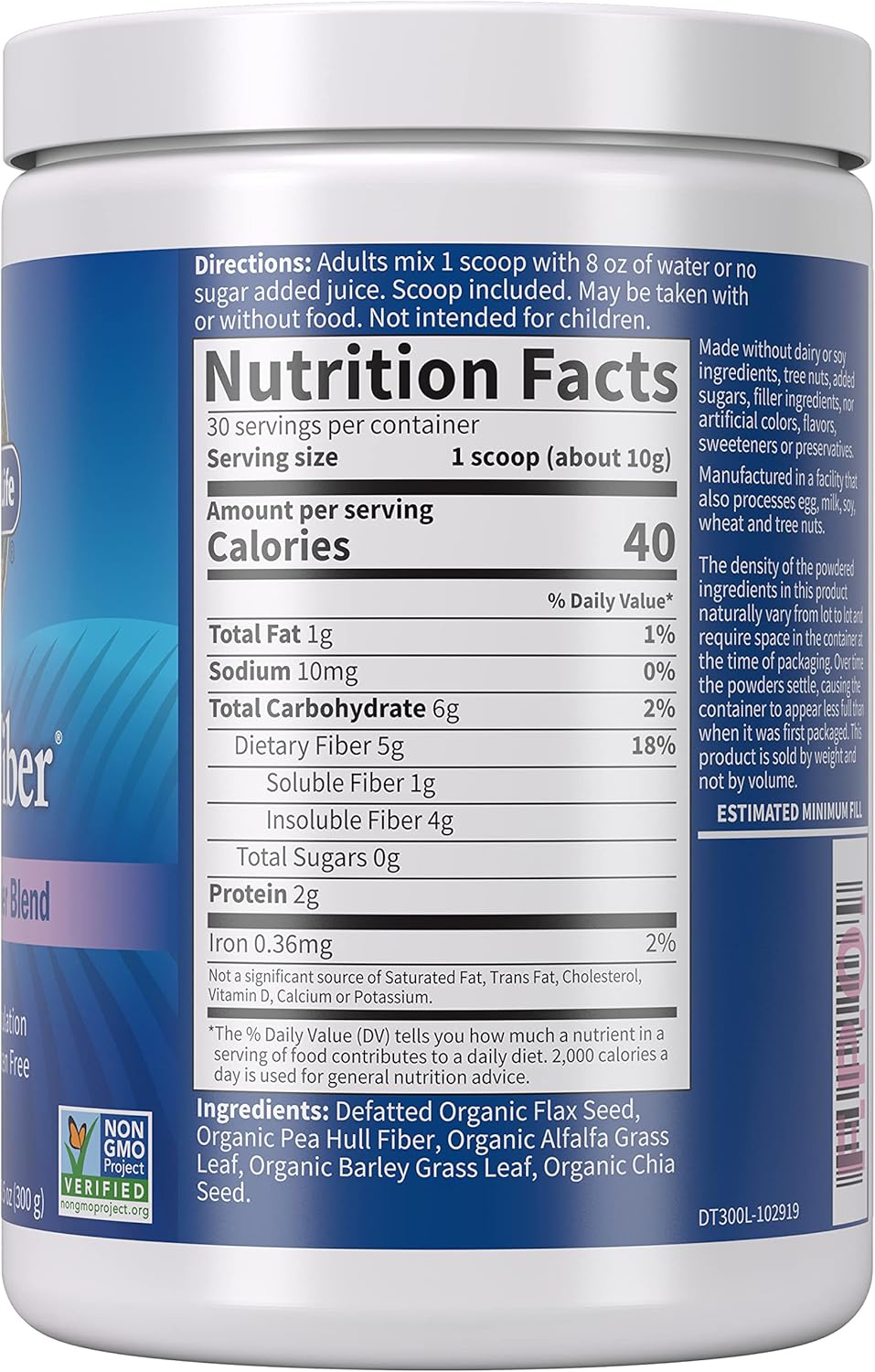 Garden of Life Organic Unflavored Fiber Powder Detox Blend with Chia, Alfalfa & Barley for Herbal Cleanse, Gut Health Support - Detoxifiber - Non-GMO, Gluten-Free, Psyllium Free, Vegan, 30 Servings - Nirvana Guru