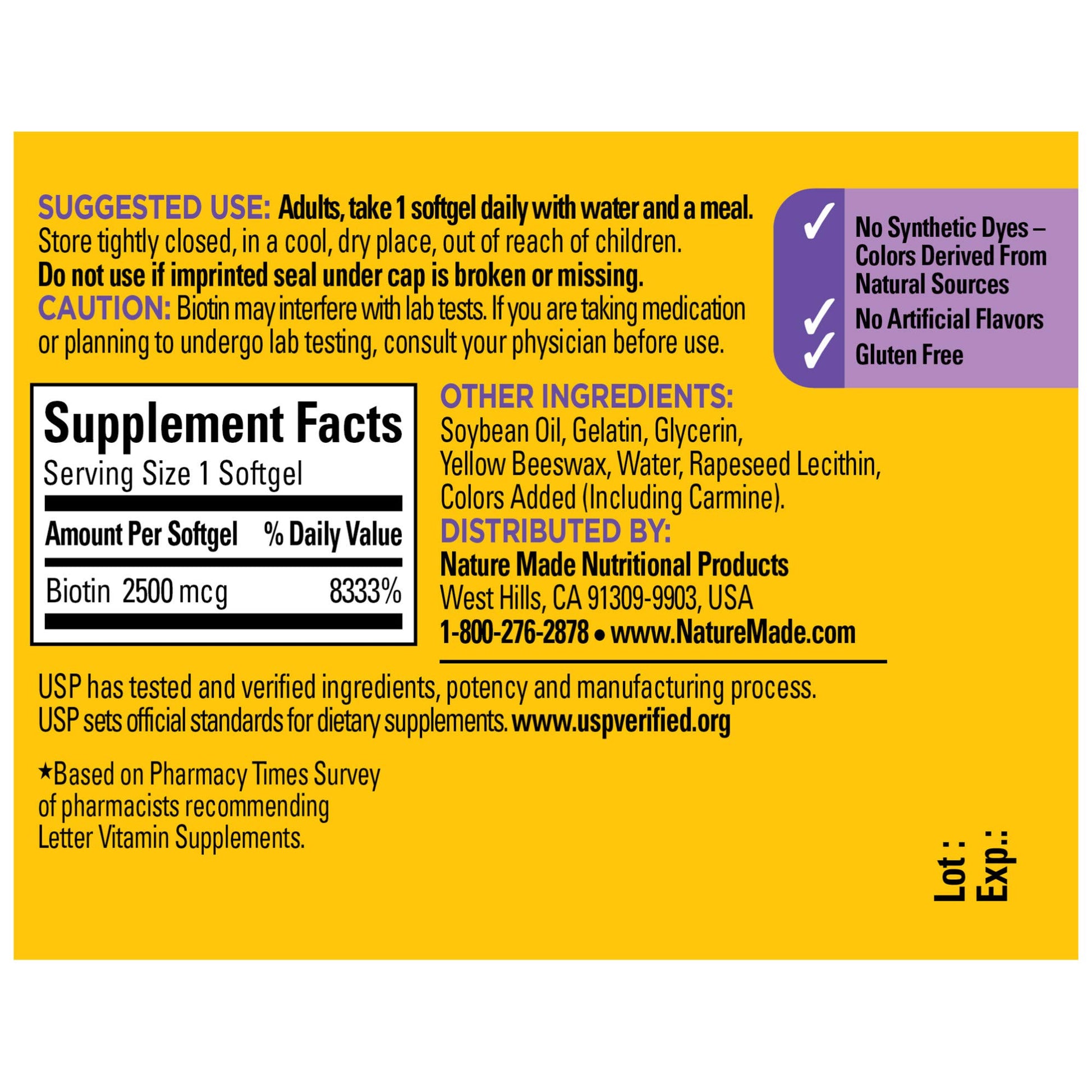 Nature Made Extra Strength Biotin 2500 mcg, Dietary Supplement For Healthy Hair, Skin & Nail Support, 150 Softgels, 150 Day Supply - Nirvana Guru