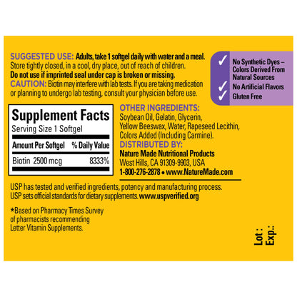 Nature Made Extra Strength Biotin 2500 mcg, Dietary Supplement For Healthy Hair, Skin & Nail Support, 150 Softgels, 150 Day Supply - Nirvana Guru