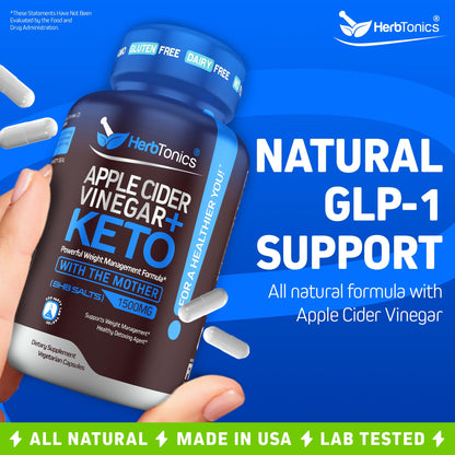 Herbtonics GLP-1 Support Supplement – Apple Cider Vinegar Capsules & Keto BHB | Keto Diet Pills for Women & Men | Supports Appetite & Metabolic Function | 60 Keto ACV Capsules - Nirvana Guru