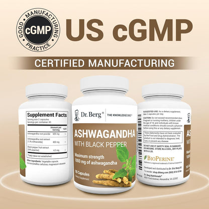 Dr. Berg Ashwagandha Capsules 1000mg - Includes Ashwagandha Root with Black Pepper from Bioperine - Ashwagandha Supplements 90 Capsules - Nirvana Guru