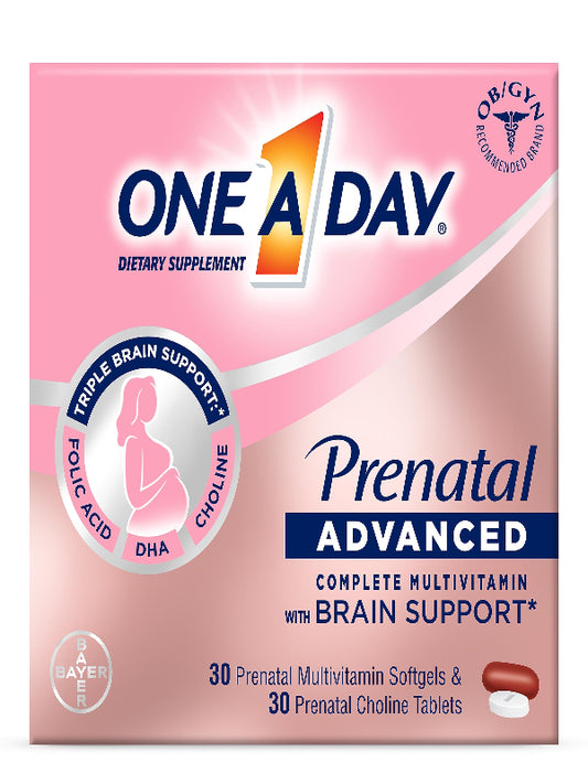 ONE A DAY Women’s Prenatal Advanced Complete Multivitamin with Brain Support* with Choline, Folic Acid, Omega-3 DHA & Iron for Pre, During & Post Pregnancy, 60+60 Ct (120 Total) (Packaging May Vary) Nirvana Guru