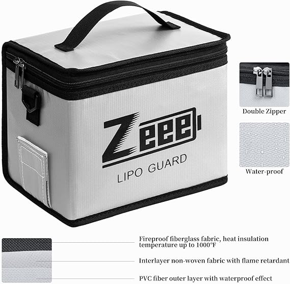 Zeee Fireproof Explosionproof Large Capacity Battery Storage Guard Pouch for Lipo Charge & Storage (8.46 x 6.5 x 5.71 in) nirvanaguru