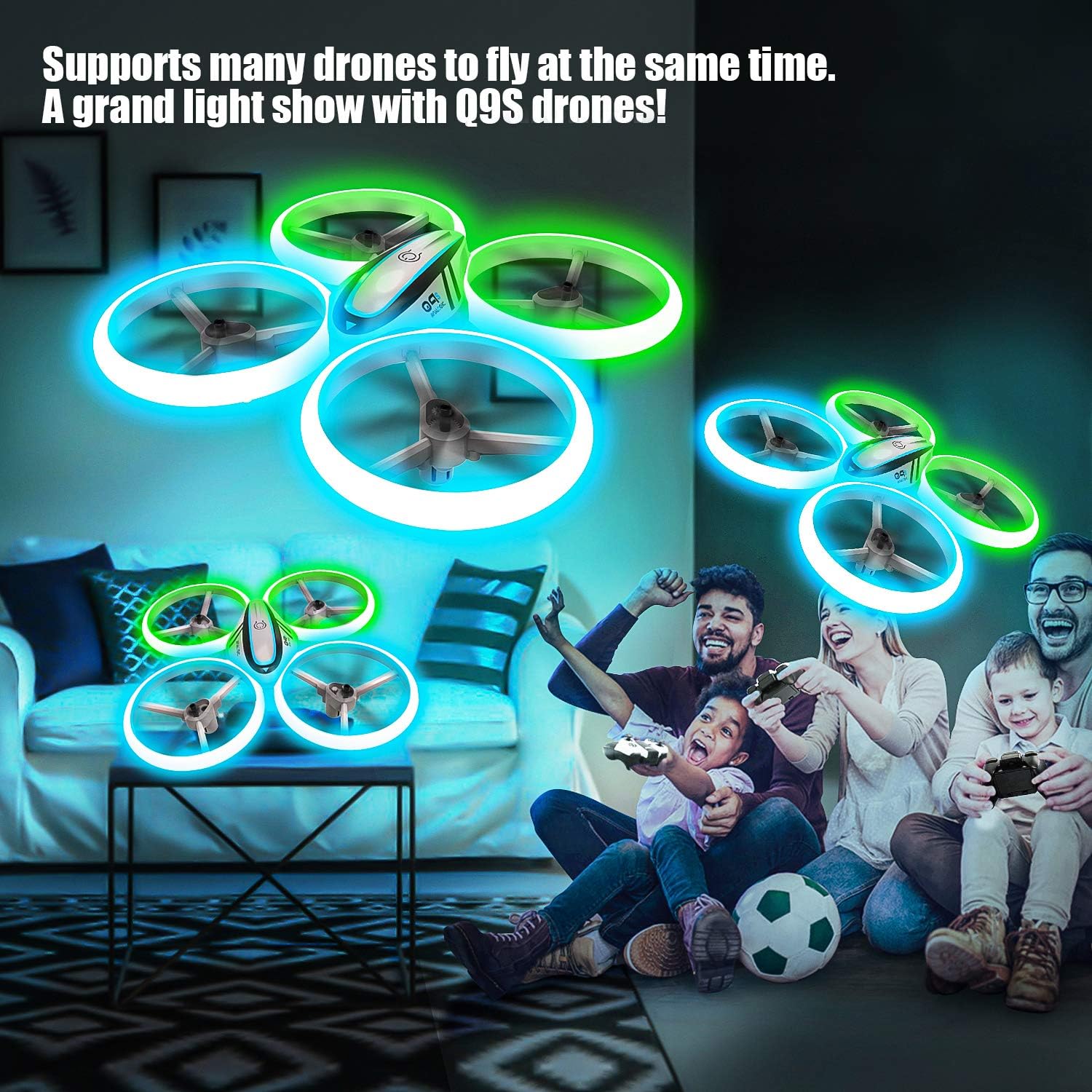 Q9s Drones for Kids,RC Drone with Altitude Hold and Headless Mode,Quadcopter with Blue&Green Light,Propeller Full Protect,2 Batteries and Remote Control,Easy to fly Kids Gifts Toys for Boys and Girls Nirvana Guru