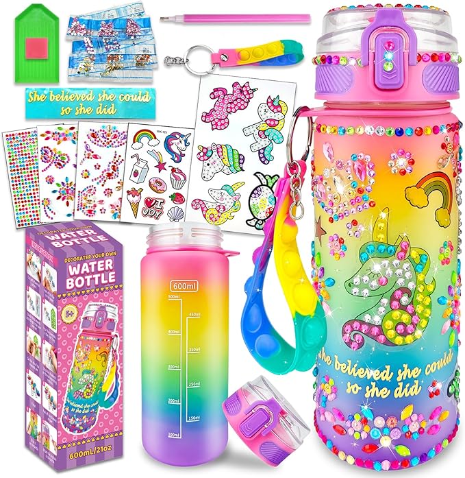 EDSPORTSHOUSE Decorate Your Own Water Bottle Kits for Girls Age 4-6-8-10,Unicorn Painting Crafts,Fun Arts and Crafts Gifts Toys for Girls Birthday Christmas(Unicorn) nirvanaguru