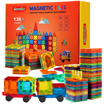 Gemmicc Magnetic Tiles, Deluxe 136 PCS Building Blocks Magnet Toys for Kids,3D Magnet Puzzles Stacking Blocks for Boys Girls,Huge Set with 2 Cars Nirvana Guru