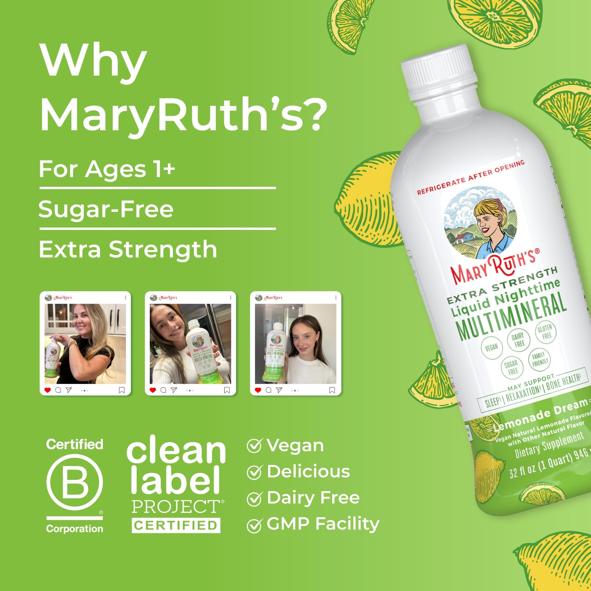 MaryRuth's Liquid Nighttime Multimineral | NO Melatonin | Bedtime Routine | Magnesium Citrate | Calcium | Zinc | Vitamin D3| Available in 4 Flavors | Vegan | Sugar Free | Gluten Free | 32 Oz - Nirvana Guru
