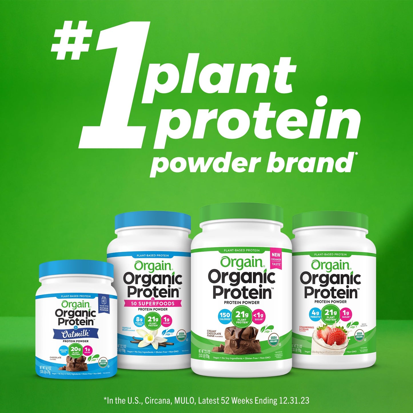 Orgain Organic Vegan Protein Powder, Vanilla Bean - 21g Plant Protein, 4g Prebiotic Fiber, No Lactose Ingredients, No Added Sugar, Non-GMO, For Shakes & Smoothies, 2.03 lb (Packaging May Vary)