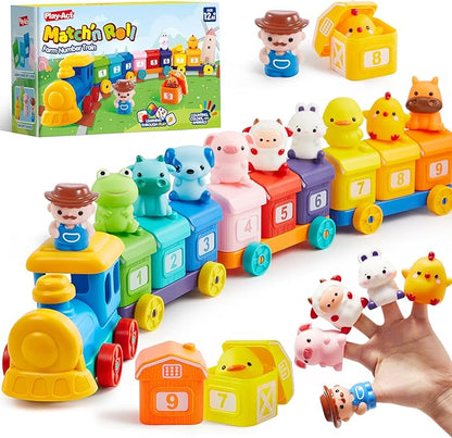 Learning Toy for Toddlers 1 2 3 Years Old, Counting, Matching & Sorting Montessori Learning Farm Train Including 9 Farm Animals and 1 Farmer, Easter Christmas Birthday Gift for Baby Boys Girls Nirvana Guru