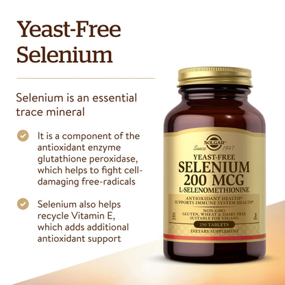 Solgar Yeast-Free Selenium 200 mcg, 250 Tablets - Supports Antioxidant & Immune System Health - Non-GMO, Vegan, Gluten Free, Dairy Free, Kosher - 250 Servings Nirvana Guru