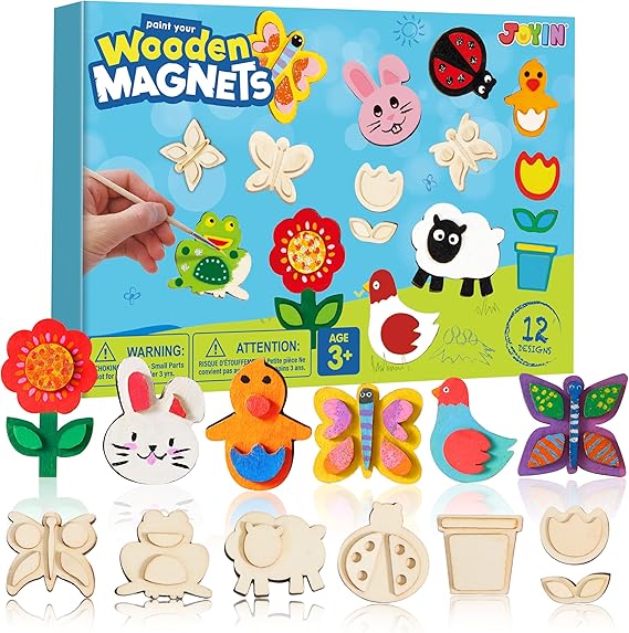 JOYIN 12 Wooden Magnet Creativity Arts & Crafts Painting Kit for Kids, Decorate Your Own Painting Gift for Easter Basket Stuffers, Birthday Parties and Family Crafts, Party Favors for Boys Girls nirvanaguru