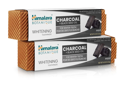 Himalaya Botanique Whitening Antiplaque Toothpaste with Charcoal + Black Seed Oil, Fluoride Free, for Whiter Teeth, 4 oz, 2 Pack… - Nirvana Guru