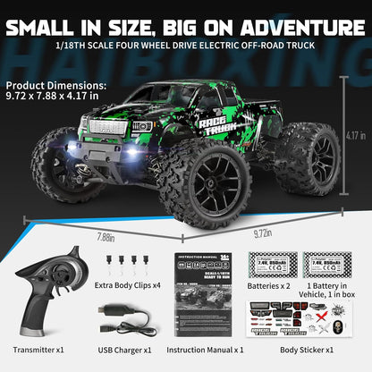 HAIBOXING 1:18 Scale All Terrain RC Car 18859, 36 KPH High Speed 4WD Electric Vehicle with 2.4 GHz Remote Control, 4X4 Waterproof Off-Road Truck with Two Rechargeable Batteries Nirvana Guru