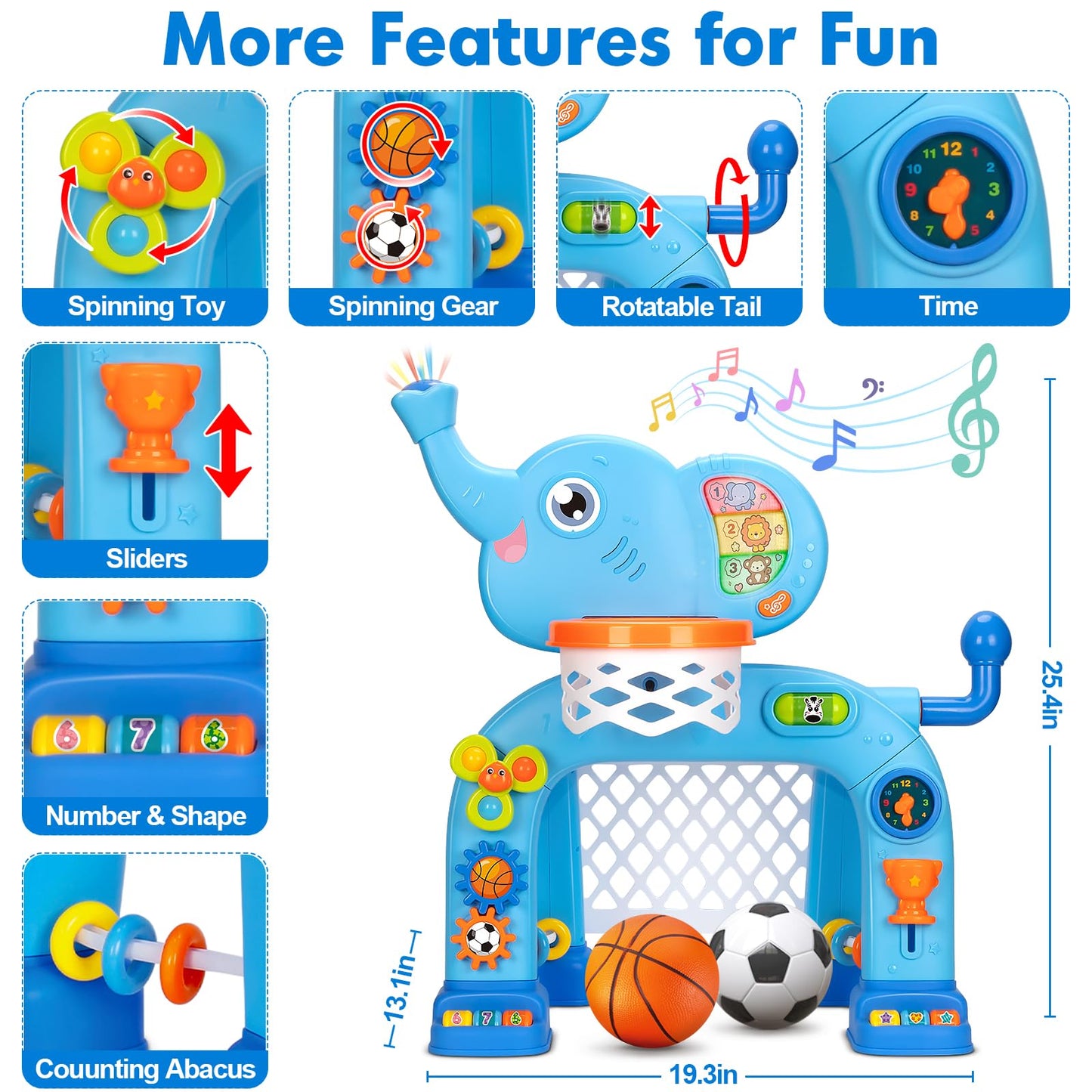 Toddler Basketball Hoop & Soccer Goal, Toys for 1 2 3 Year Old Boys Girls, Kids Sports Toy with Light Sound Music, Montessori Toys for Baby 12-18 Months, Christmas Birthday Gifts for Ages 1-3(Blue） Nirvana Guru