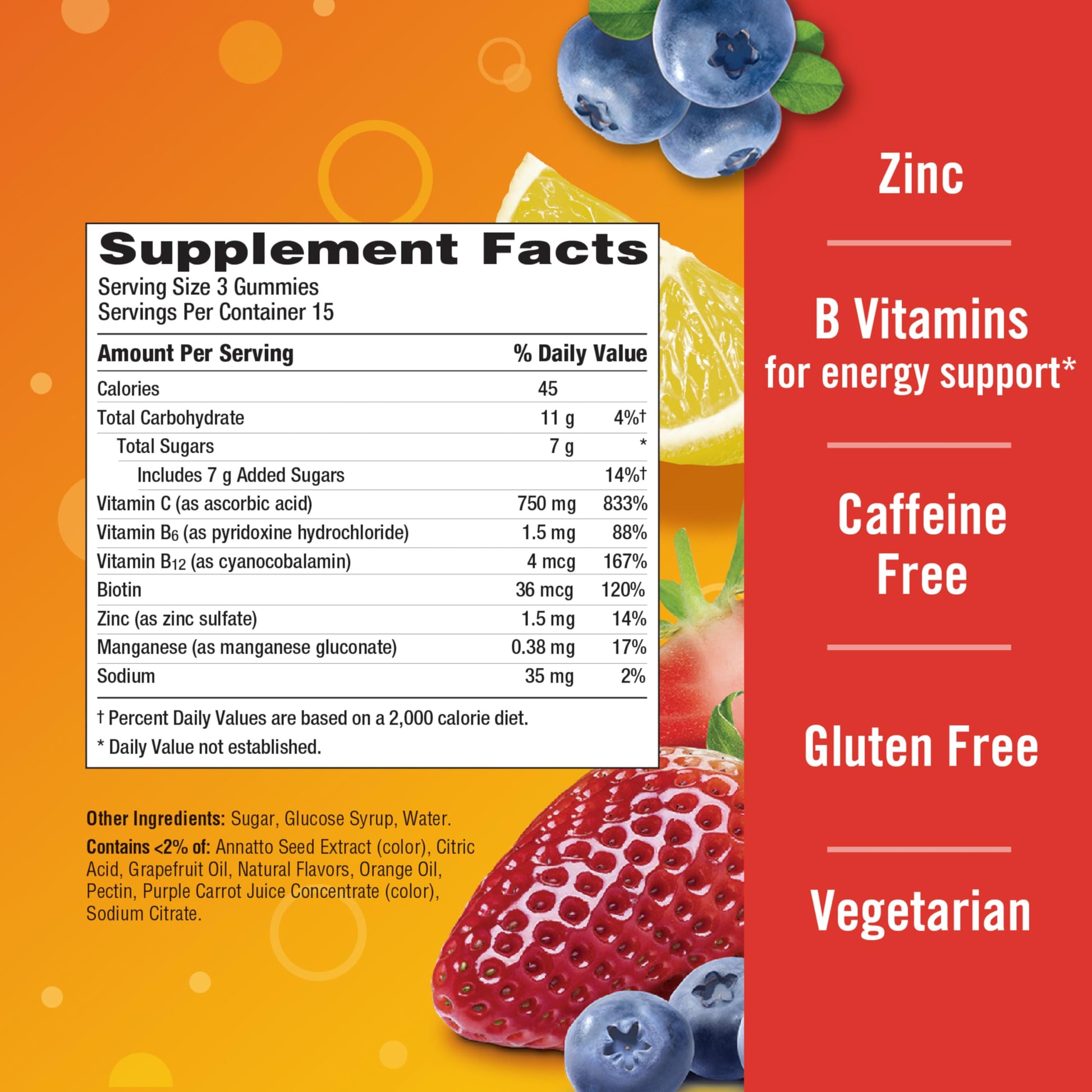 Emergen-C 750mg Vitamin C Gummies for Adults, Immunity Gummies with B Vitamins, Gluten Free, Orange, Tangerine and Raspberry Flavors, 45 Count (Pack of 1) Nirvana Guru