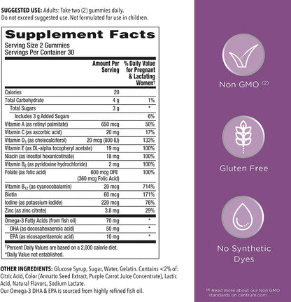 Centrum Prenatal Multivitamin Gummies with DHA and Folic Acid, Mixed Berry and Orange Flavors - 60 Count, 30 Day Supply Nirvana Guru