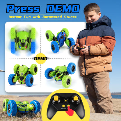 Threeking RC Stunt Cars Remote Control Car Double-Sided Driving 360-degree Flips Rotating Car Toy, Green Nirvana Guru