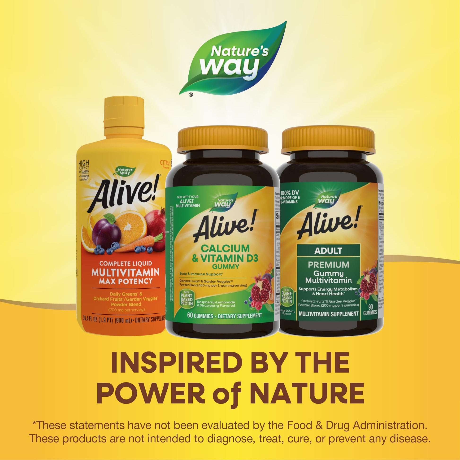 Nature's Way Alive! Daily Calcium & Vitamin D3 Gummies, Bone Support*, Immune Support*, Strawberry and Raspberry- Lemonade Flavored, 60 Gummies - Nirvana Guru