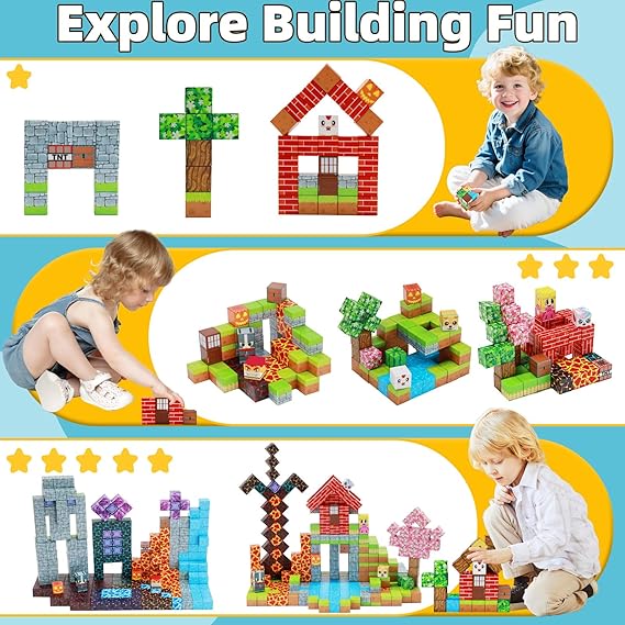 EchoPlan 150PCS Magnetic Blocks, Magnetic Building Blocks, STEM Constructions Magnet Blocks for Boys Girls Age 3 4 5 6 7 8 9 10, Sensory Stacking Toy Christmas Birthday Gifts for Kids, 1" Large Size nirvanaguru