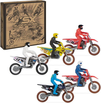 Supercross, Authentic 5-Pack of 1:24 Scale Die-Cast Motorcycles with Rider Figure, Toy Moto Bike for Kids and Collectors Ages 3 and up nirvanaguru