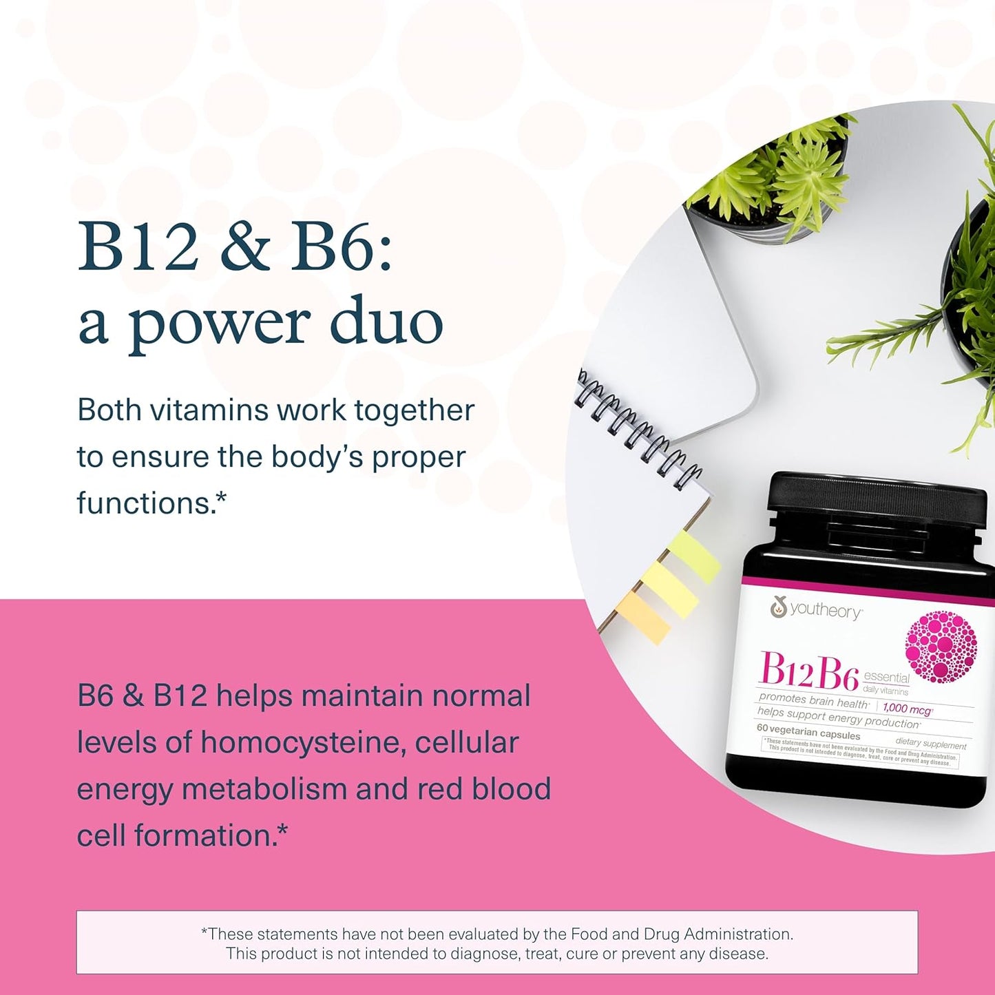 Youtheory B12B6 - Vegan Vitamin B6 & Vitamin B12 - Offers Brain Health, Energy & Immunity Support* - Dairy, Soy & Gluten Free - 60 Vegetarian Capsules - Nirvana Guru