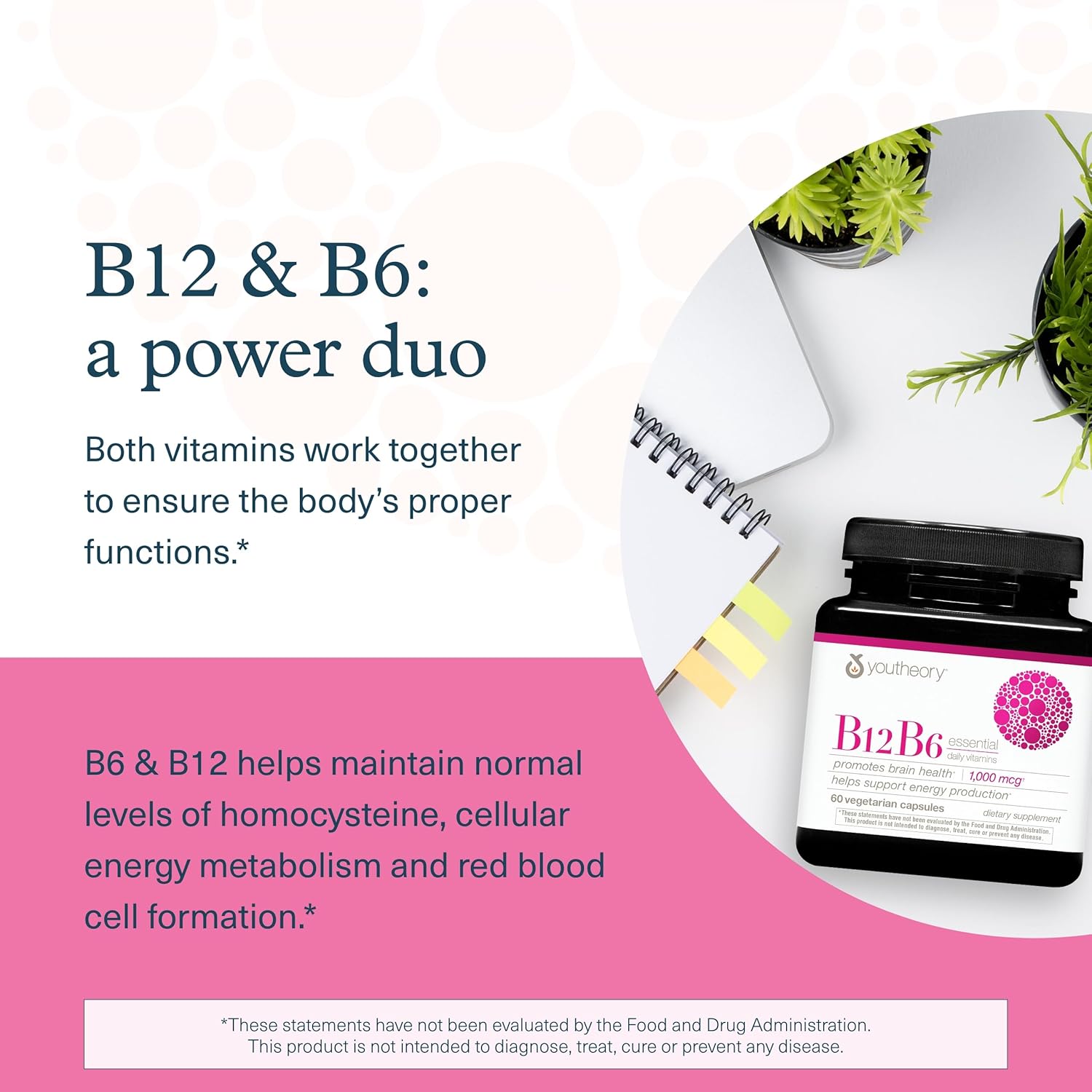 Youtheory B12B6 - Vegan Vitamin B6 & Vitamin B12 - Offers Brain Health, Energy & Immunity Support* - Dairy, Soy & Gluten Free - 60 Vegetarian Capsules - Nirvana Guru