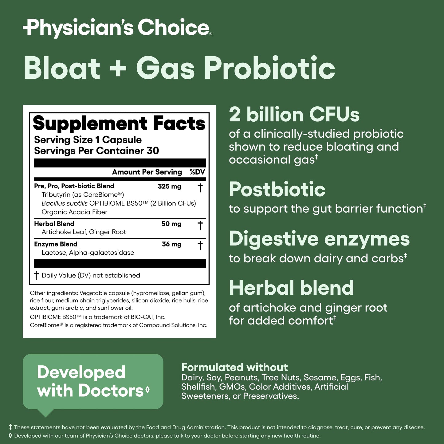 Physician's CHOICE Bloat & Gas Probiotic 5-in-1 Proactive Support + Daily Relief - Digestion & Gut Health- Herbals, Digestive Enzymes, Post & Prebiotics - Gas Relief for Adults - Women & Men - 30ct Nirvana Guru