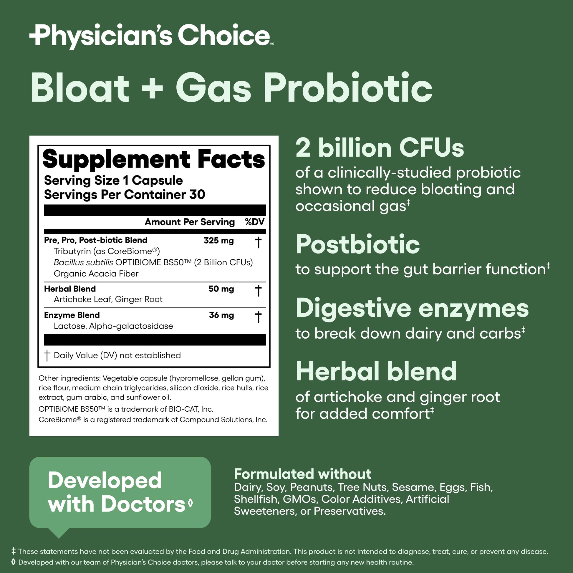 Physician's CHOICE Bloat & Gas Probiotic 5-in-1 Proactive Support + Daily Relief - Digestion & Gut Health- Herbals, Digestive Enzymes, Post & Prebiotics - Gas Relief for Adults - Women & Men - 30ct Nirvana Guru